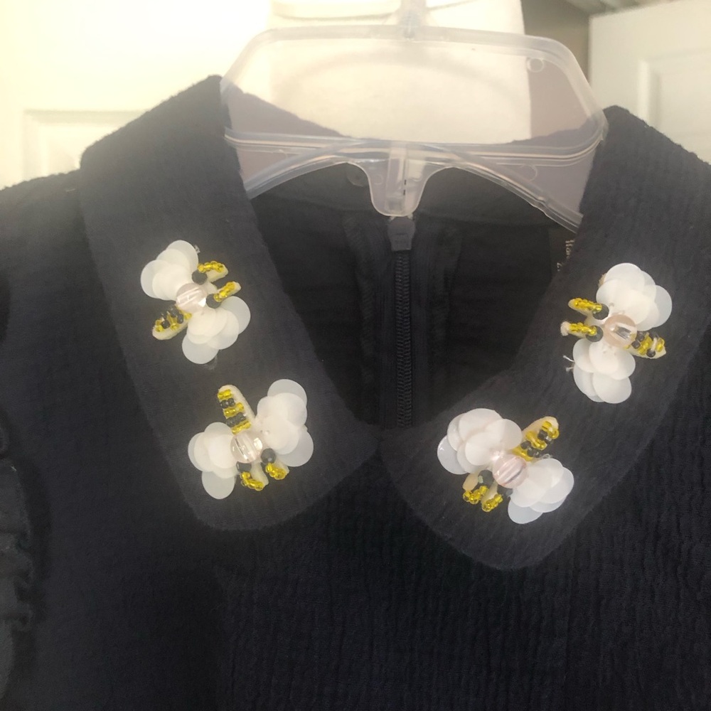 Zara Navy Sheath Mini Dress with beaded collar - Picture 4 of 9